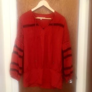 Boho orange blouse with lace details